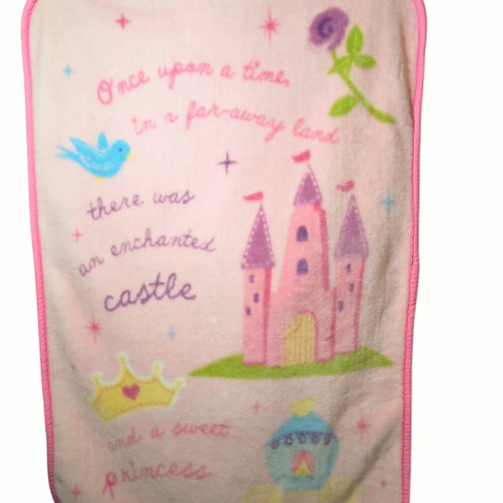 Vintage Disney Crown Crafts Once Upon A Time Castle Princess Blanket 43” X 28”
